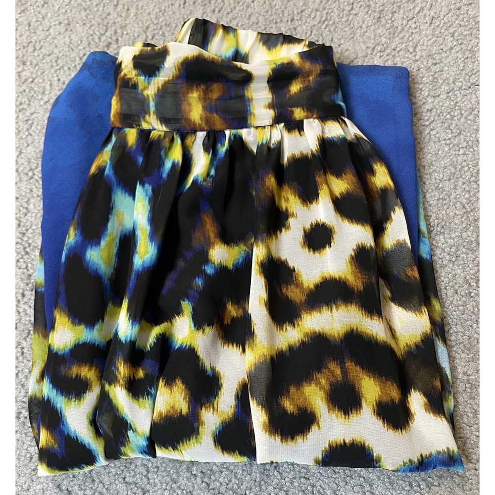 Worthington Leopard Maxi Skirt Women's M Blue Chiffon Pull On Boho Safari Jungle - Picture 10 of 10